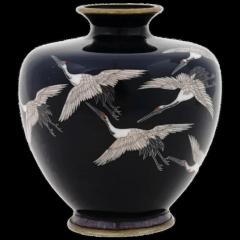 Antique Meiji Japanese Cloisonne Enamel Vase with Flying Cranes Hayashi School - 3902450