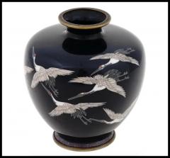 Antique Meiji Japanese Cloisonne Enamel Vase with Flying Cranes Hayashi School - 3902452