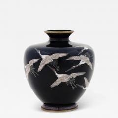 Antique Meiji Japanese Cloisonne Enamel Vase with Flying Cranes Hayashi School - 3926415