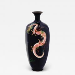 Antique Meiji Japanese Cloisonne Enamel Vase with Pink and Green Dueling Dragons - 3912786