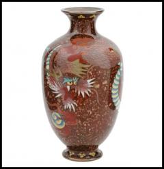 Antique Meiji Japanese Cloisonne Goldstone Enamel Dragon Vase - 3902493