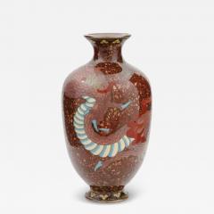 Antique Meiji Japanese Cloisonne Goldstone Enamel Dragon Vase - 3926422