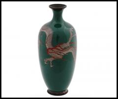 Antique Meiji Japanese Cloisonne Green Enamel Dragon Vase - 3902072