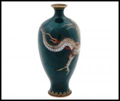 Antique Meiji Japanese Cloisonne Green Goldstone Enamel Dragon Vase - 3902081