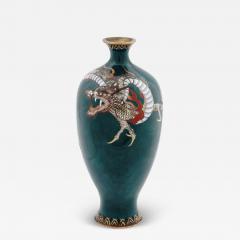 Antique Meiji Japanese Cloisonne Green Goldstone Enamel Dragon Vase - 3926392