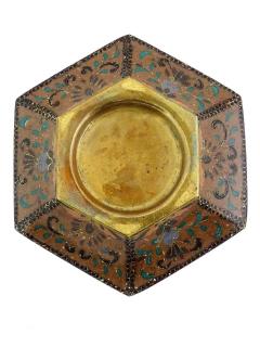Antique Meiji Japanese Cloisonne Hexagonal Goldstone Enamel Vase - 4155912
