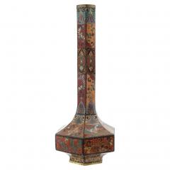 Antique Meiji Japanese Cloisonne Hexagonal Goldstone Enamel Vase - 4211907