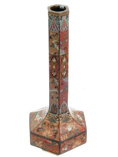 Antique Meiji Japanese Cloisonne Hexagonal Goldstone Enamel Vase - 4211909