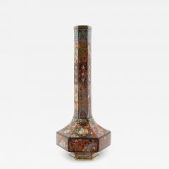 Antique Meiji Japanese Cloisonne Hexagonal Goldstone Enamel Vase - 4213957
