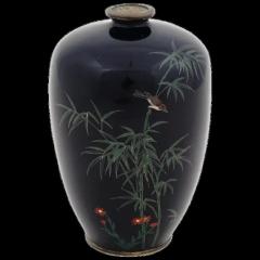 Antique Meiji Japanese Cloisonne Silver Wire Enamel Miniature Vase Bird - 3902416