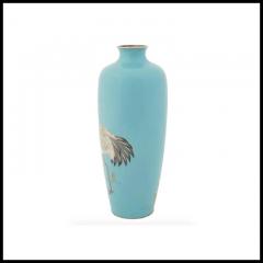 Antique Meiji Japanese Cloisonne Turquoise Enamel Crane Vase Signed OTA - 3903859