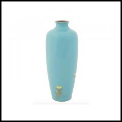 Antique Meiji Japanese Cloisonne Turquoise Enamel Crane Vase Signed OTA - 3903885