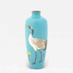 Antique Meiji Japanese Cloisonne Turquoise Enamel Crane Vase Signed OTA - 3934282