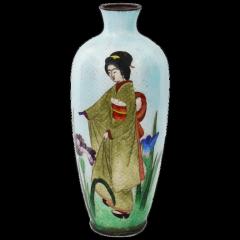 Antique Meiji Japanese Ginbari Cloisonne Enamel Geisha Vase - 3903669