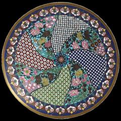 Antique Meiji Large Japanese Cloisonne Enamel Geometric Pattern Plate Charger - 3904053