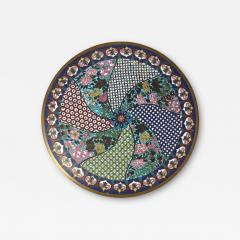 Antique Meiji Large Japanese Cloisonne Enamel Geometric Pattern Plate Charger - 3934358