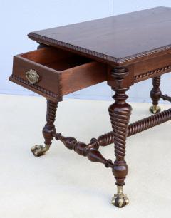 Antique Merklin Oak Library Table With Claw Bronze Feet - 3660460