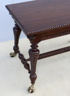 Antique Merklin Oak Library Table With Claw Bronze Feet - 3660474