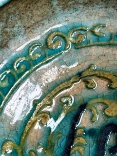 Antique Middel Eastern Glazed Ceramic Bowl with Relief Inscription - 4599240