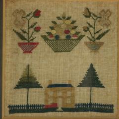 Antique Miniature Sampler with House - 4211994