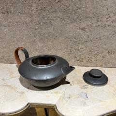 Antique Modernist Pewter Tea Pot Cane Wrapped Handle - 3733474