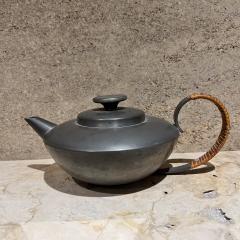 Antique Modernist Pewter Tea Pot Cane Wrapped Handle - 3733478