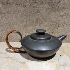 Antique Modernist Pewter Tea Pot Cane Wrapped Handle - 3733481
