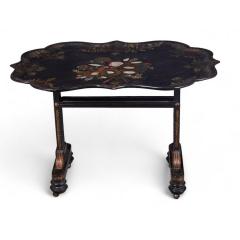 Antique Mother of Pearl Papier Mache Tilt Top Tray Table - 4433068