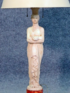 Antique Neoclassical Figural Marble Lamp W Tole Bouillotte Shade - 2379371