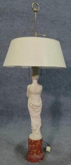 Antique Neoclassical Figural Marble Lamp W Tole Bouillotte Shade - 2379376