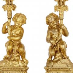 Antique Neoclassical style three piece gilt bronze clock set - 3732190