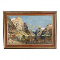 Antique Norwegian Oil Painting on Canvas of the Fjords by Becher C 1930 - 1807766