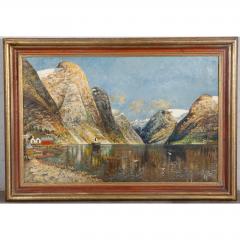 Antique Norwegian Oil Painting on Canvas of the Fjords by Becher C 1930 - 1807770