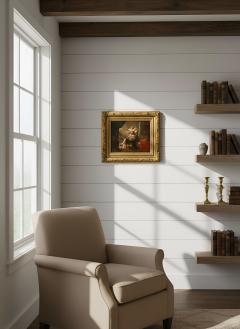 Antique Oil Painting of Artist and His Muse 1856 by Hendrik Frans Schaefels - 4397730