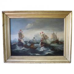 Antique Oil Painting on Canvas Battle Between Galleons 19th century - 3282798