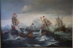 Antique Oil Painting on Canvas Battle Between Galleons 19th century - 3282799