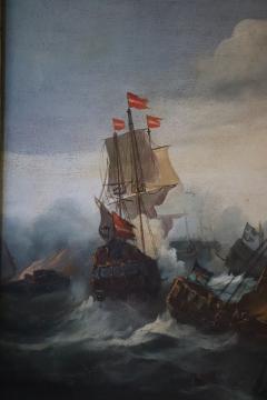 Antique Oil Painting on Canvas Battle Between Galleons 19th century - 3282801