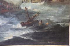 Antique Oil Painting on Canvas Battle Between Galleons 19th century - 3282804