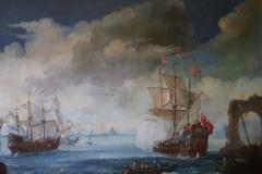 Antique Oil Painting on Canvas Coastal Scene with Galleons 18th century - 3282777