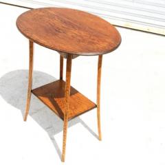 Antique Oval Top Oak Side Table w Shelf - 3730731