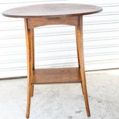 Antique Oval Top Oak Side Table w Shelf - 3730742