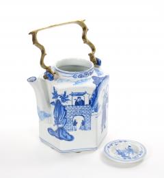 Antique Oversized Blue and White Chinoiserie Porcelain Tea or Coffee Pot - 4796806