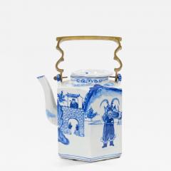 Antique Oversized Blue and White Chinoiserie Porcelain Tea or Coffee Pot - 4797071
