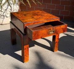 Antique Oyster Burl Walnut Campaign Low Nightstand or Side Table - 3897127