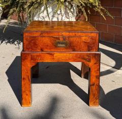 Antique Oyster Burl Walnut Campaign Low Nightstand or Side Table - 3897133