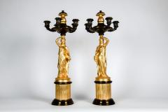 Antique Pair French Five Arms Bronze Porcelain Candelabras - 1037645