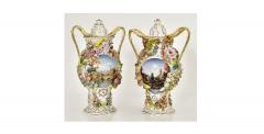 Antique Pair Hand Painted Porcelain Covered Urns by Jacob Petit French 1868 - 4316191