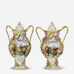 Antique Pair Hand Painted Porcelain Covered Urns by Jacob Petit French 1868 - 4319719