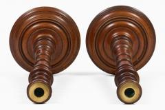 Antique Pair Mahogany Tall Turned Candlesticks - 4647480