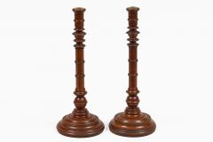 Antique Pair Mahogany Tall Turned Candlesticks - 4647481